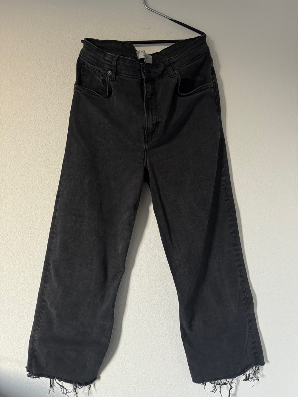 Black Wide Leg Frayed Hem Jeans